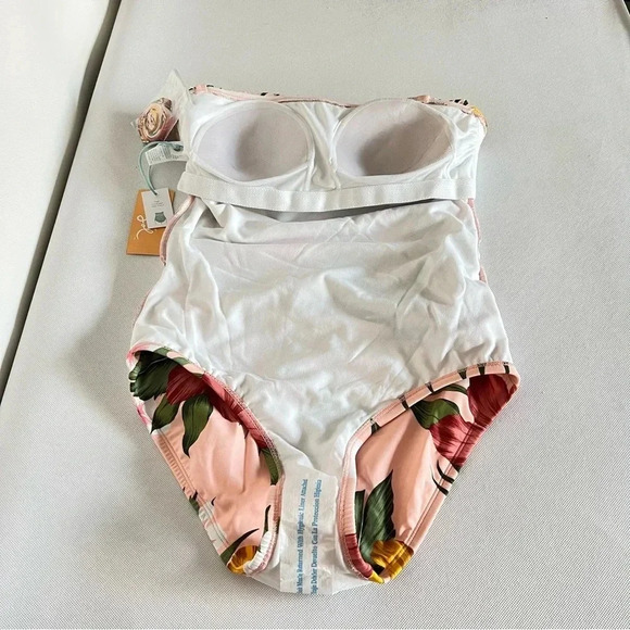 Flounce Front One Piece Swimsuit Kona Sol Hawaiian Floral Removeable Straps - Picture 14 of 15